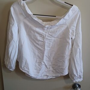 Maeve Anthropologie White Linen Top Boat Neck Balloon Sleeve Women Sz 4 Peasant